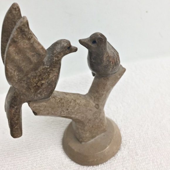 Love Birds Figurine Brown Tan Carved Stone 4 1/2" - Picture 2 of 8